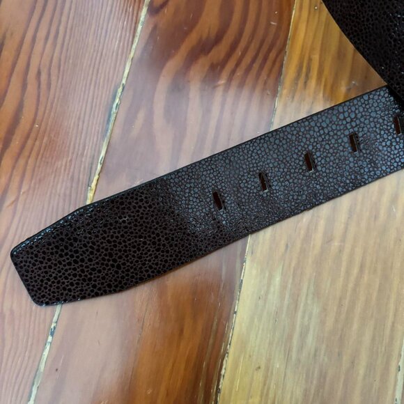 Calvin Klein Vintage Minimalist Genuine Leather Wide Brown Textured Belt - Picture 2 of 4